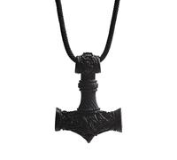 LANGHONG Norse Viking Necklace Mjolnir Thor Hammer Necklace For Men (BLACK)