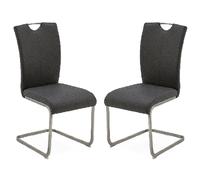 langley grey fabric dining chairs with chrome base in pair