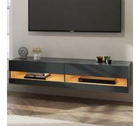 langley large wall hung wooden tv stand in anthracite with led