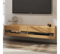 langley large wall hung wooden tv stand in oak with led
