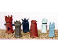 Langley Models 6 large Chimney pots Kings + Queens OO Scale UNPAINTED Kit F111a