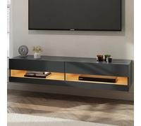 langley small wall hung wooden tv stand in anthracite with led