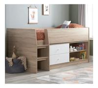langley wooden cabin bunk bed in white and oak effect