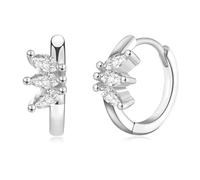 LANGLY Silver Huggie Hoop Earrings for Women, 14K White Gold Plated Triple Marquise Cubic Zirconia Small Hoop Earrings Jewellery Gifts for Christmas Xmas Mothers Day