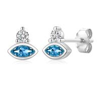 LANGLY Stud Earrings for Women Girls, Silver Hypoallergenic Blue Marquise Cubic Zirconia Small Stud Earrings Jewellery Gifts for Her Men