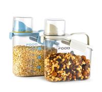 LANGMINGDE 2 PCS Cereal Storage Containers, 1.5L/51oz Dry Food Rice Holder, Pet Dog Cat Food Dispenser with Measuring Cup, BPA Free Clear Plastic Kitchen Pantry Organization Bin, 1 Blue+1 White