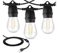 LangPlus+ 24.6FT USB Powered Outdoor String Lights with 10pcs Waterproof Shatterproof S14 LED Bulbs Warm White 2700K Lightweight Dimmable Garden Festoon String Lights for Camping BBQ Christmas Party