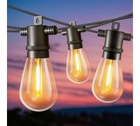 LangPlus+ Outdoor String Lights 15M with 15Pcs E12 Sockets, 16Pcs S14 1W LED Edison Bulbs Shatterproof, Warm White 2700K, Commercial Grade Waterproof LED String Lights for Bistro Gazebos Porch