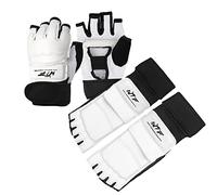 LangRay Taekwondo Karate Gloves & Sparring Gear Foot Protector Set, Karate Boxing Sparring Foot Guard and Half-Finger Gloves Kit for Martial Arts TKD Kung Fu Punch Bag Kickboxing MMA Training (M)