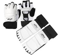 LangRay Taekwondo Karate Gloves & Sparring Gear Foot Protector Set, Karate Boxing Sparring Foot Guard and Half-Finger Gloves Kit for Martial Arts TKD Kung Fu Punch Bag Kickboxing MMA Training (L)