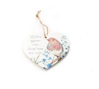 Langs Ceramic Heart Hanger Plaque - Robin Forget Me Knot Remembrance