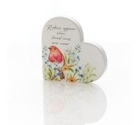 Langs Robin Forget Me Knot Remembrance Ceramic Heart Block