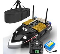 LANGSHI GPS Smart RC Fishing Bait Boat, Auto Cruise Double Motor Dual Antennas 4 Hoppers Large Capacity LED Night Light Boat (Black, 18000 mAh)