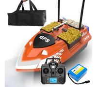 LANGSHI GPS Smart RC Fishing Bait Boat, Auto Cruise Double Motor Dual Antennas 4 Hoppers Large Capacity LED Night Light Boat (Orange, 18000 mAh)