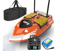 LANGSHI GPS Smart RC Fishing Bait Boat, Car Cruise Double Motor, Four Funnels, Large Capacity, LED Night Light Boat (Orange, 18000 mAh)