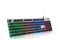 LANGTU Membrane Gaming Keyboard, Colorful LED Backlit Quiet Keyboard for Study, All-Metal Panel USB Wired 25 Keys Anti-ghosting Computer Keyboard 104 Keys - L1 Black/Silver…