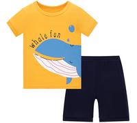 Langubaby Boys Pyjamas Shorts Set Dinosaur Shark Astronaut Cotton Sleepwear Short Sleeve Summer Pjs for Kids 3-4 Years