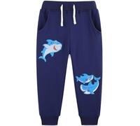 Langubaby Boys Trousers Cotton School Sweatpants Dinosaur Lion Space Shark Plain Jogging Kids Casual Sports Bottoms with Pockets Age 4-5 Years