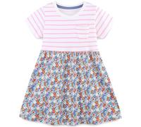 Langubaby Summer Dresses for Girls Flower Button Dress Casual Short Sleeve Cotton Little Kids Clothes Age 1-7 Years (2-3 Years)