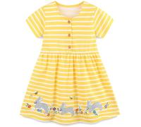 Langubaby Summer Dresses for Girls Flower Button Dress Casual Short Sleeve Cotton Little Kids Clothes Age 1-7 Years (5-6 Years, Stripe Rabbits)