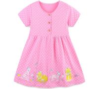 Langubaby Summer Dresses for Girls Flower Button Dress Casual Short Sleeve Cotton Little Kids Clothes Age 1-7 Years (6-7 Years, Polka Dots)