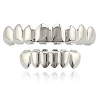 Langugu Gold Plated Shiny Hip Hop Teeth Grillz Grills Caps Vampire Fangs Grillz Costume Cosplay Jewelry and Accessories for Men and Women Top and Bottom Set, Fited, Brass, rhinestones