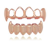 Langugu Gold Plated Shiny Hip Hop Teeth Grillz Grills Caps Vampire Fangs Grillz Costume Cosplay Jewelry and Accessories for Men and Women Top and Bottom Set, Fited, Brass, rhinestones