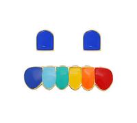 Langugu Gold Plated Shiny Hip Hop Teeth Grillz Grills Caps Vampire Fangs Grillz Costume Cosplay Jewelry and Accessories for Men and Women Top and Bottom Set, Fited, Brass, rhinestones
