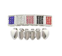 Langugu Gold Plated Shiny Hip Hop Teeth Grillz Grills Caps Vampire Fangs Grillz for Costume Cosplay, Fited, Brass, rhinestones