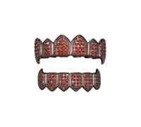 Langugu Gold Plated Shiny Hip Hop Teeth Grillz Grills Caps Vampire Fangs Grillz for Costume Cosplay, Fited, Brass, rhinestones