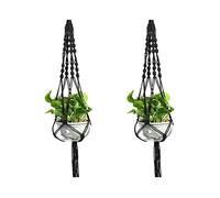 LANGUGU Set of 2 Macrame Plant Hanger Nylon Rope Wall Hanging Planter Basket for Indoor Outdoor Flower Pot Plant Holder Wall Art Vintage-Inspired Home Decor, with Metal Ring 4 Legs 39 inch (Black)