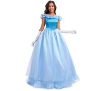 LANGWEI Blue,XXL,Women Halloween Costumes Adults Fairy Tale Cinderella Dress Prom Cosplay Costume Accessories