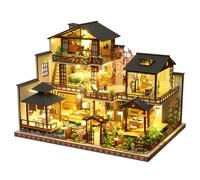 LANGWEI DIY Miniature House Kit, Book Nook Dollhouse Villa with Dust Cover & LED, Great Creative Crafts Gift for Birthday, Christmas Night, Model Building Kit for Adults, Kids