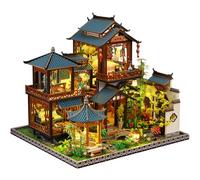 LANGWEI DIY Miniature House Kit, Wooden Chinese Ancient Villa Miniature Building with Dust Cover & LED, Great Creative Crafts Gift for Birthday, Christmas Night