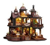 LANGWEI DIY Miniature House Kit, Wooden Retro Gothic Castle Villa Miniature Building with Dust Cover & LED, Great Creative Crafts Gift for Birthday, Christmas Night