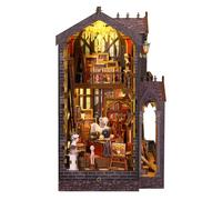 LANGWEI DIY Wooden Book Nook Wonderful Studio Figurines Miniatures Bookend Handmade Bookshelf for Friends Birthday Gifts Home Decor Crafts