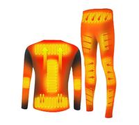 LANGWEI Heated Thermal Underwear Set, Men's USB Electric Thermal Suit Long Sleeve Top and Bottom Long Johns,Black,L