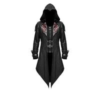 LANGWEI Men's Steampunk Hooded Jacket Vintage Gothic Vampire Demon Hunter Cosplay Party Halloween Costume,Black,XXL