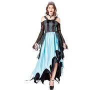 LANGWEI Women's Halloween Costume Irregular Sexy Evil Queen Dress, Vampire Witch Cosplay Costume Accessories,Blue,M