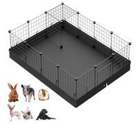 LANGXUN Rabbit Run,Puppy Pen with Door,Encrypted Wire Mesh Cages16 Panels Indoor/Outdoor DIY Metal Pet Fence for Puppy,Rabbit,Kitten,Hamster,Guinea Pig,Turtle,Hedgehog.Black