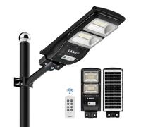 LANGY Solar Street Light 6000 Lumens Outdoor,10000mAH Battery,120 LED Street Light Solar Powered with Remote Control,Dusk to Dawn Outdoor Lighting with Motion Sensor,Waterproof,Black