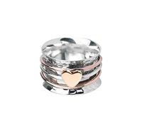 LANGYA Heart Rotating - Spinning Women - Plain Hammered Spinners Band s, Size 6-11 Love Birthday Gifts for Women