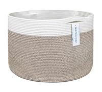 LANGYASHAN Large Woven Cotton Rope Basket - Brown - Storage Bin for Toys, Laundry, Towels or Nursery - Foldable with Handles - 60L - 21.65"D x 21.65"W x 13.78"H