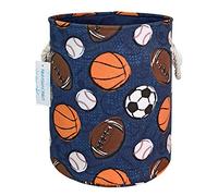 LANGYASHAN Laundry Basket Canvas Collapsible Organizer Storage Basket for Boys Girls Laundry Hamper Toy Bins Gift Baskets Bedroom Clothes Children Nursery (Navy Ball Game)