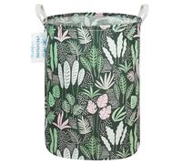 LANGYASHAN Laundry Basket Canvas Fabric Collapsible Organizer Basket for Storage Bin Toy Bins Gift Baskets Bedroom Clothes Children Nursery Hamper (Round Leaf)