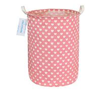 LANGYASHAN Laundry Basket Canvas Fabric Collapsible Organizer Basket for Storage Bin Toy Bins Gift Baskets Bedroom Clothes Children Nursery Hamper (Pink Heart)