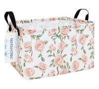LANGYASHAN Rectangular Storage Bin Collapse Canvas Fabric Cartoon Storage Basket with Handles for Organizing Home Kitchen Boys and Girls Toys Office Closet Shelf Baskets (Rec Champagne Rose)