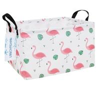 LANGYASHAN Rectangular Storage Bin Collapse Canvas Fabric Cartoon Storage Basket with Handles for Organizing Home Kitchen Boys and Girls Toys Office Closet Shelf Baskets(Rec Leaf Flamingo)