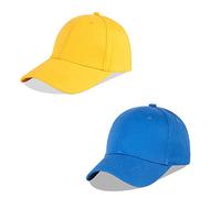 LANGZHEN Cotton Outdoor Toddler Girls Boys Plain Baseball Cap Baby Infant Structured Adjustable Hat for Kids Sun Hat (M-Yellow+M-Blue)