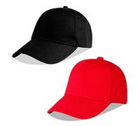 LANGZHEN Cotton Outdoor Toddler Girls Boys Plain Baseball Cap Baby Infant Structured Adjustable Hat for Kids Sun Hat (M-Black+M-Red)